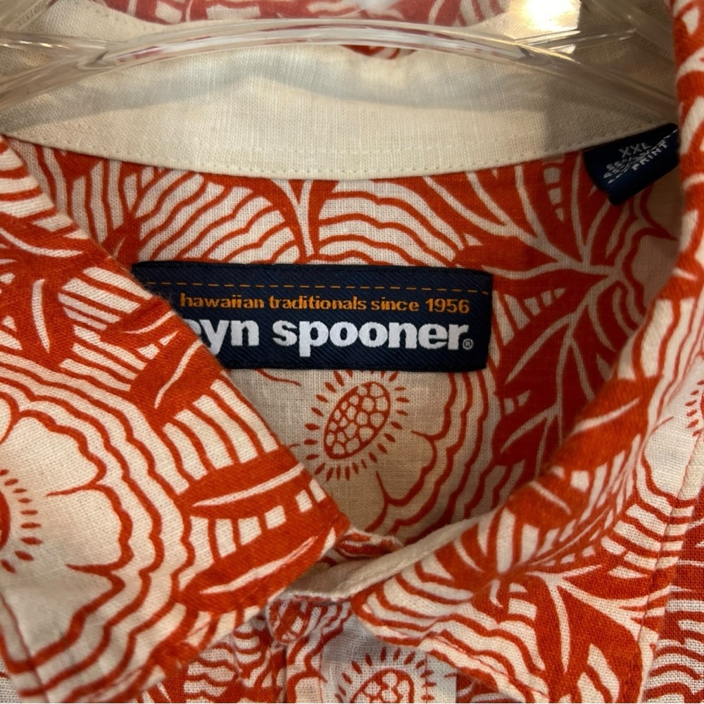 Reyn Spooner Hawaiian Shirt Mens Linen blend Orange Floral Button Down XXL - Picture 3 of 9